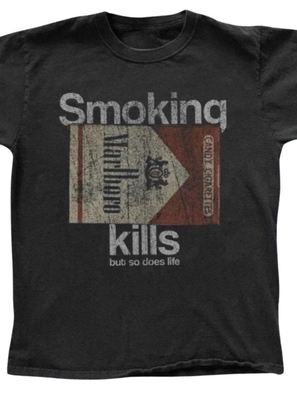 Gildan Black Tee with Distressed Cigarette Pack Graphic